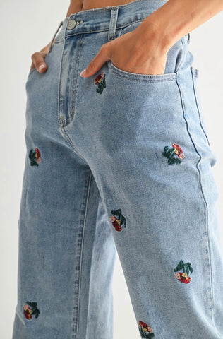 meadow embroidered denim