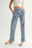 meadow embroidered denim