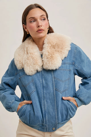 barlow faux fur denim jacket