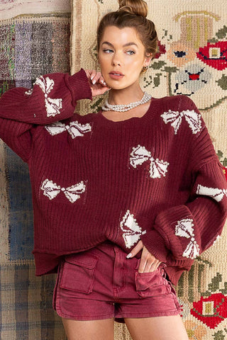 burgundy bow sweater